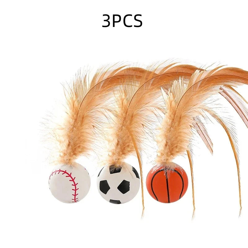 Cat Interactive Ball Toys Interactive Bouncy Ball with Feathers Cat Toys for Indoor Cats and Kittens