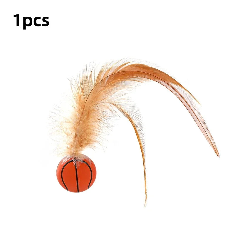 Cat Interactive Ball Toys Interactive Bouncy Ball with Feathers Cat Toys for Indoor Cats and Kittens