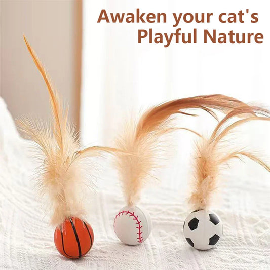 Cat Interactive Ball Toys Interactive Bouncy Ball with Feathers Cat Toys for Indoor Cats and Kittens